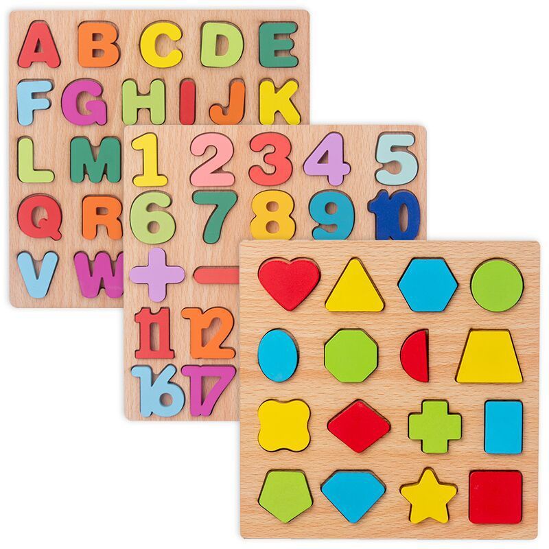 Chunky Wooden Puzzle Abjad Angka Bentuk Geometri / puzzle kayu mainan edukasi anak