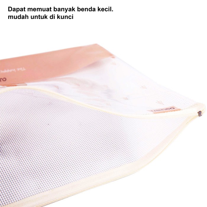 Mesh Zipper Bag Tempat Pensil Kosmetik Motif Transparan Random Colour