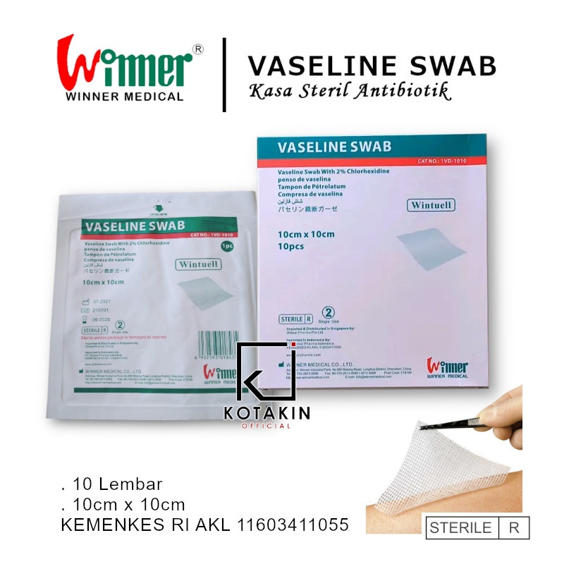 1BOX isi 10Pcs - VASELINE SWAB 10cm × 10cm / Kasa Steril Wintuell