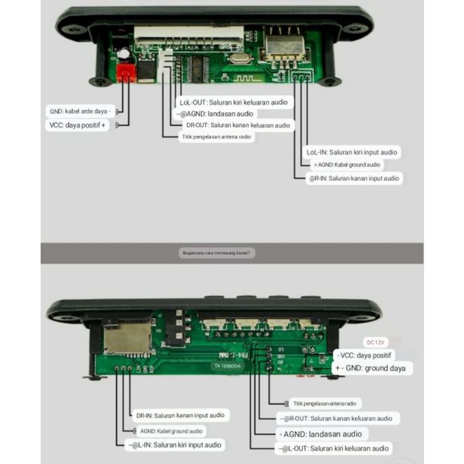 Modul MP3 Bluetooth 12V dengan Kabel remote Module MP3 12 V DC