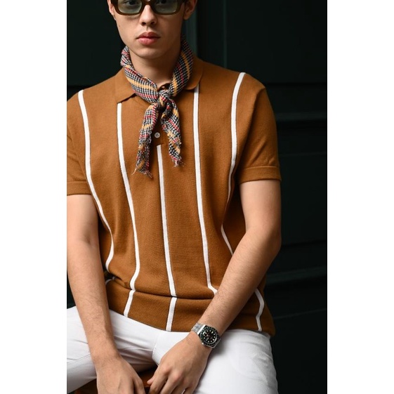 KAOS POLO PREPP STUDIO STRIPY POLO LIGHT BROWN - S