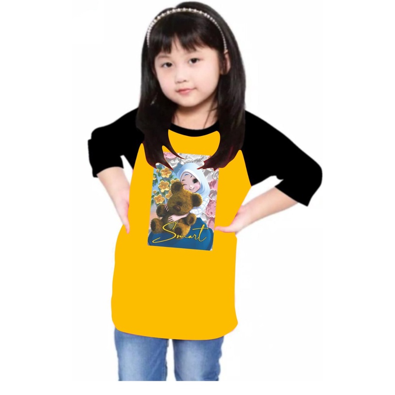 kaos anak-anak dtf bear hijab / Kaos Raglan 34 /Anak/kaos anak perempuan/kaos raglan anak perempuan