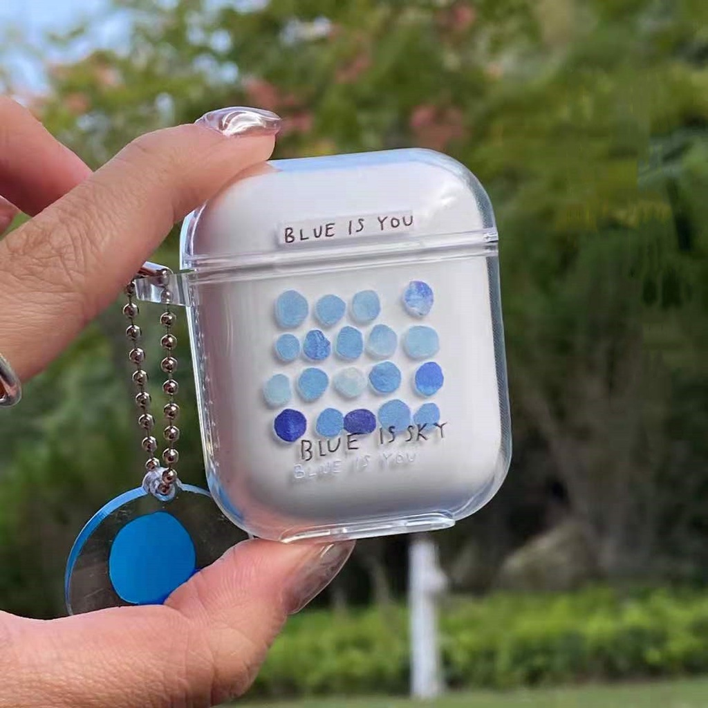 Case Transparan Motif Titik Biru Gradasi Dengan Liontin Untuk Airpods 1 2 3 Pro 3 INPODS 12 I12