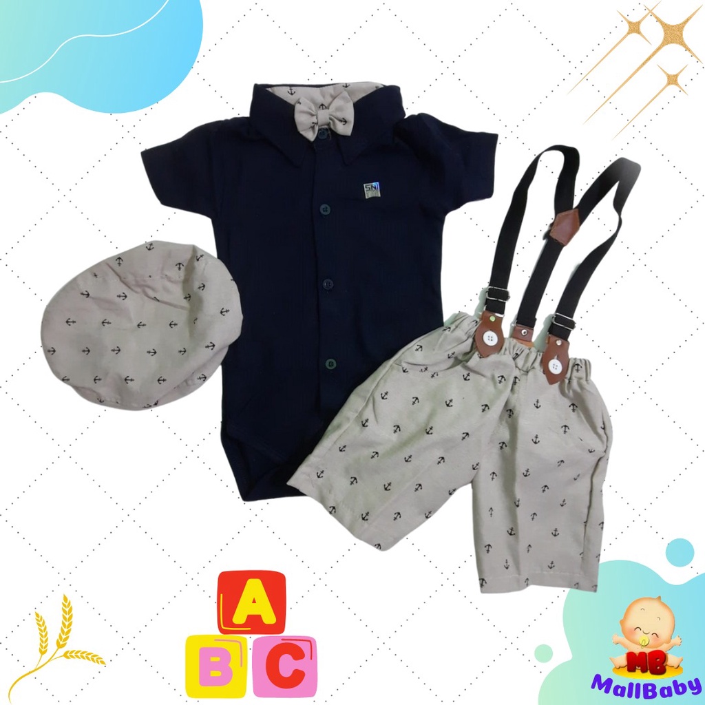Baju Jalan Bayi Laki Laki 0 3 6 9 12 Bulan Setelan Jumper Set Dasi Suspender Topi Bradley