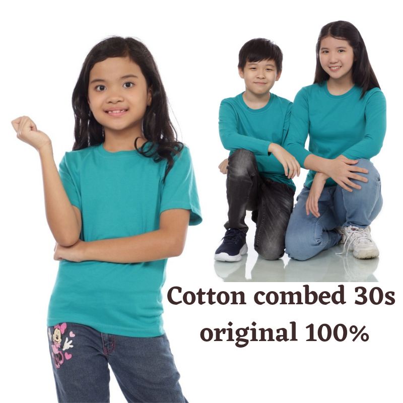 Kaos Anak polos Cowok Cewek Perempuan Lengan panjang dan lengan pendek warna biru tosca bahan cotton