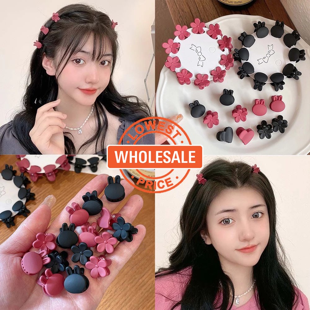 5pcs / Set Jepit Rambut Cakar Mini Desain Bunga Hati Kelinci Frosted Gaya Korea Untuk Anak Perempuan