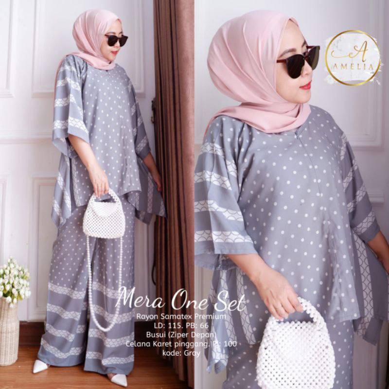Mera Set - One Set Jumbo Waka Waka Setelan Wanita Rayon Premium  Set Celana Panjang Batik Bigsize Kekinian LD  140 cm