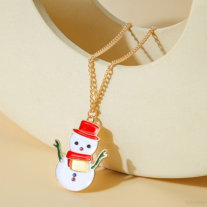 Kalung Dengan Liontin Kartun Rusa Snowman Bell Natal