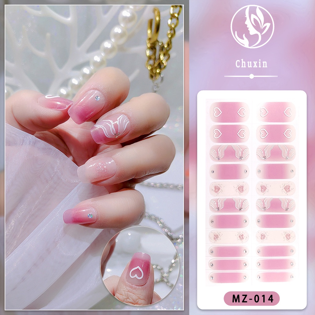 Set Stiker Kuku 3D Model Panjang Tahan Air Untuk Nail Art