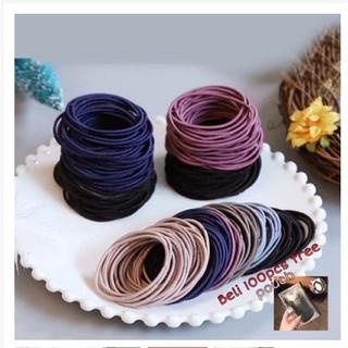 ADOLANE Ikat Rambut Korea import Free Pouch/Karet Warna Warni Hitam Polos Premium pouch I Can Swim