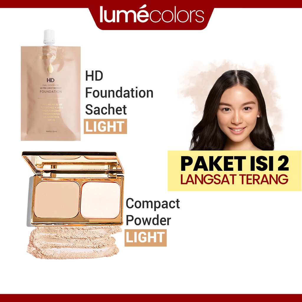 (Free Emas) Lumecolors Paket Bundling 2in1 Double Action Compact Powder + Sachet Foundation 10ml