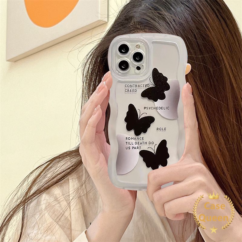 Art Black Butterfly Case Vivo Y36 Y02 Y21 Y15 Y22 Y21s Y35 Y12 Y16 Y12i Y15s Y20 Y33s Y93 Y11 Y22s Y30 Y12s V20 V21 Y50 Y17 Y21T Y33T Y75 Y91 Y15A Y91C Y21A Tepi Bergelombang Soft Cover