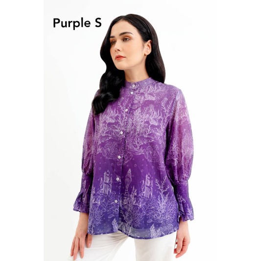 Ready SiapKirim El Mar Minorca Shirt With Puff Sleeve Purple (S)  By Buttonscarves Benang Jarum Bena