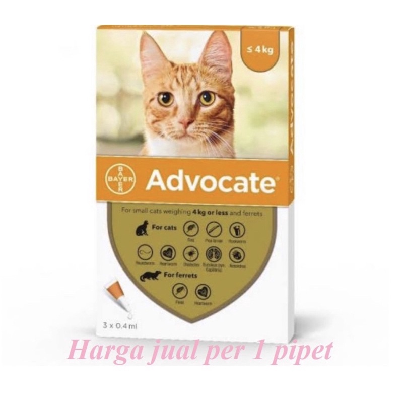 Advocate CAT ( S ) Upto 4KG ( Per 1 Pipet ) Obat Kutu Kucing Kurang Dari 4Kg / Per 1 Pipet