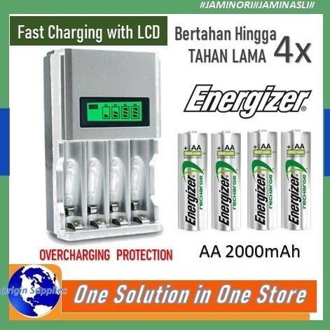 Charger Baterai AA / AAA + 4 battery AA 2000 mAh Energizer