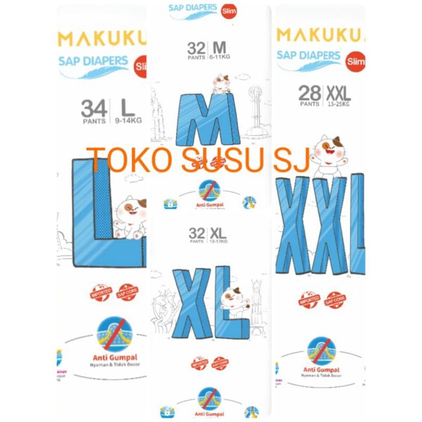 MAKUKU AIR DIAPERS SLIM PANTS SAP CELANA M 32 L34 XL 32 XXL 28/M32/L34/XL32/XXL28