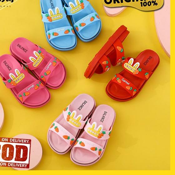 Ready Stock [PREMIUM] SANDAL ANAK SELOP CONEY Sandal Jelly Motif Bunny Kelinci - Merah, 24 25 26 Ter