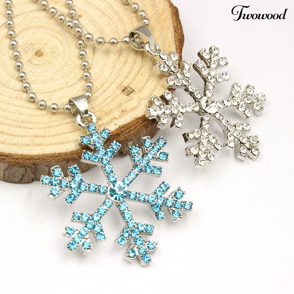 Kalung Liontin Snowflake Biru Putih Bahan Alloy Aksen Berlian Imitasi Untuk Wanita