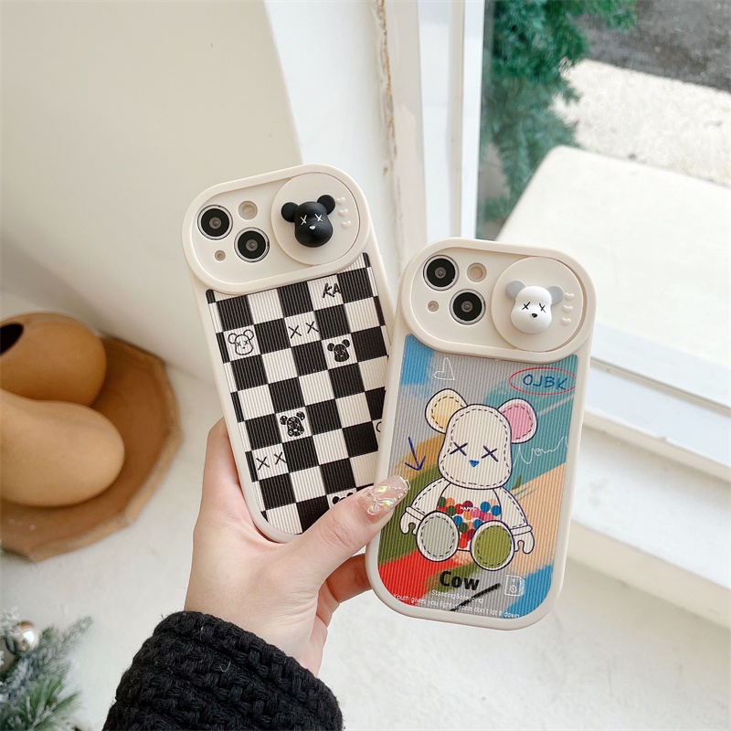 Case Pelindung Kamera Motif Kartun Beruang Anti Jatuh Untuk iPhone 14 12 13 Pro max 11