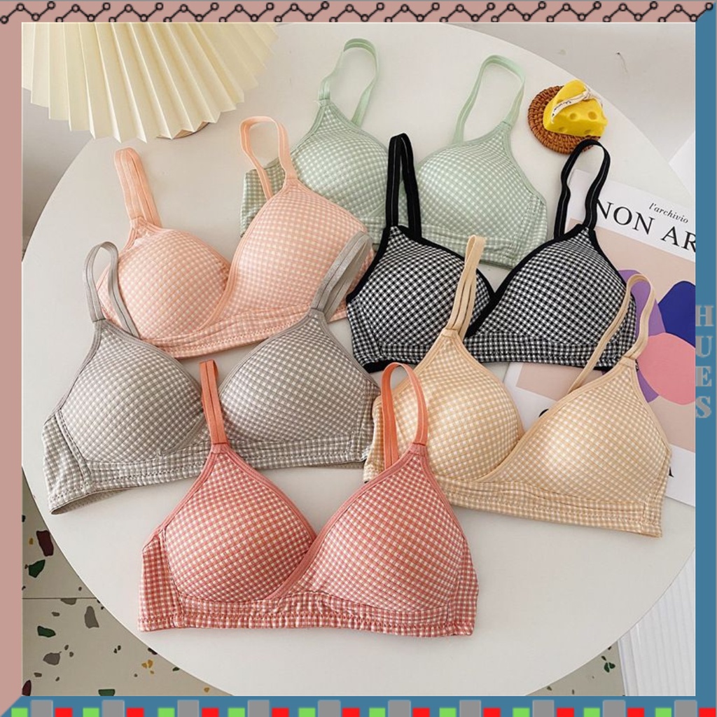 HUES.ID Bra BH Premium Push Up Tanpa Kawat Pakaian Dalam Wanita Motif Polos Cantik Import 9020