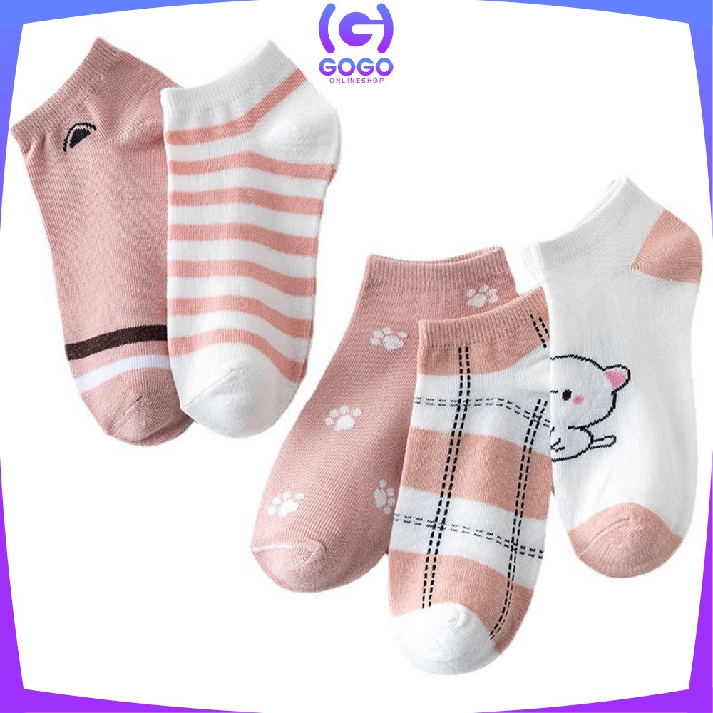 GOGO-P250 Kaos Kaki Wanita Motif Kartun Kucing Lucu Pink Cat Fashion Korea Kaus Kaki Pendek Wanita Ankle Socks