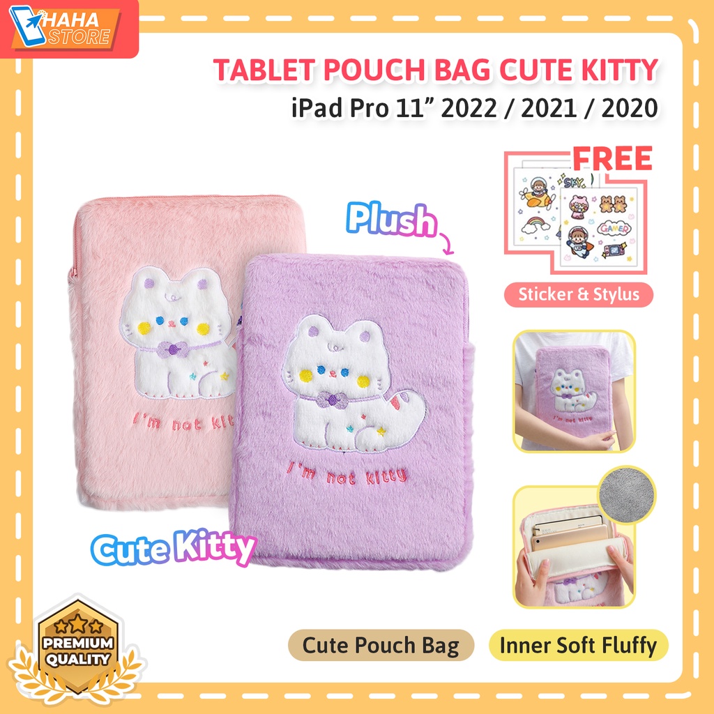 iPad Pro 11 inch 2022 2021 2020 2018 Gen 4th 3rd 2nd 1st M2 M1 Chip Pouch Bag Cute Cat Kucing Tas Sa