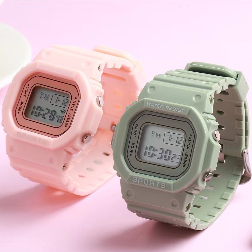 Rowling (Jam-71)  Jam Tangan Rubber Digital Sport Kotak Wanita Dan Pria Fashion Gaya Korea Unisex Import