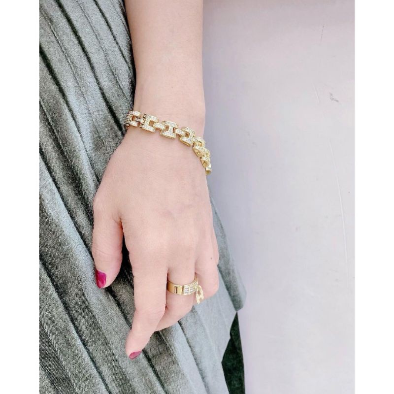 Gelang Titanium asli Swarovsky Branded Band Full Mata kilau Gelang Stainless steel Anti karat anti alergi 016