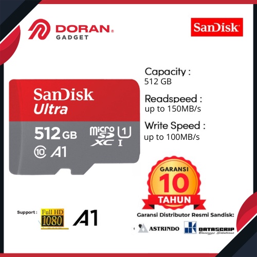Micro SD Card 512GB Sandisk Up to 150Mbps - Garansi Resmi