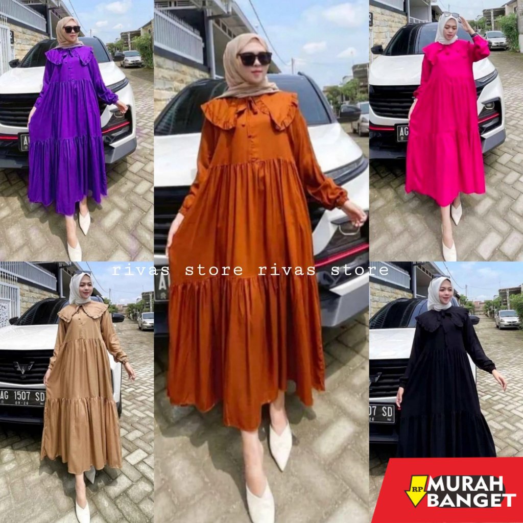 model gamis kombinasi polos terbaru 2022 GAMIS MIDI RENA - DAILY DRESS OUTFIT - DAILY DRES RAYON PRE