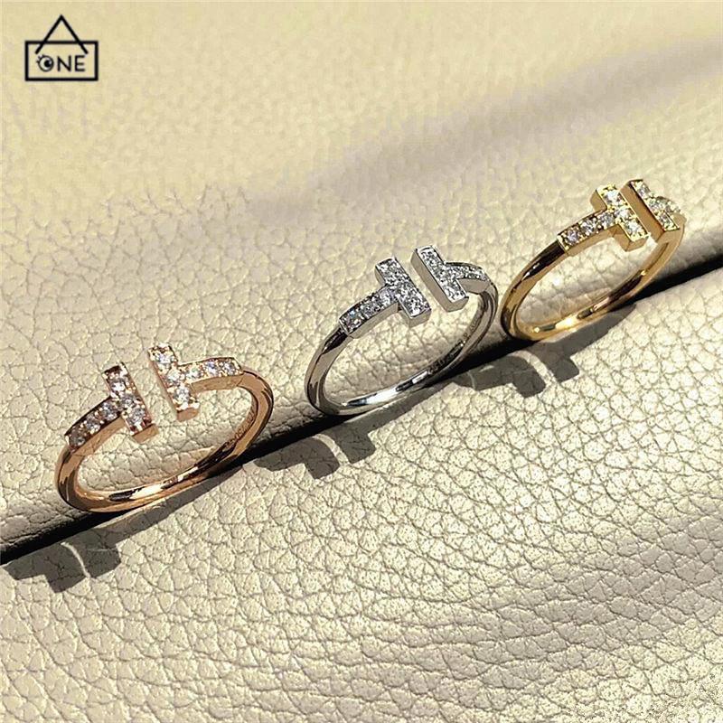 COD❤️Cincin Berlian Penuh T Ganda Trendi Cincin Berlian Berlapis Emas Wanita-A.one