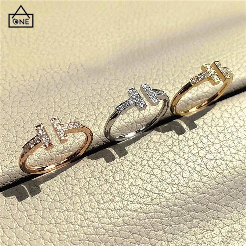 COD❤️Cincin Berlian Penuh T Ganda Trendi Cincin Berlian Berlapis Emas Wanita-A.one