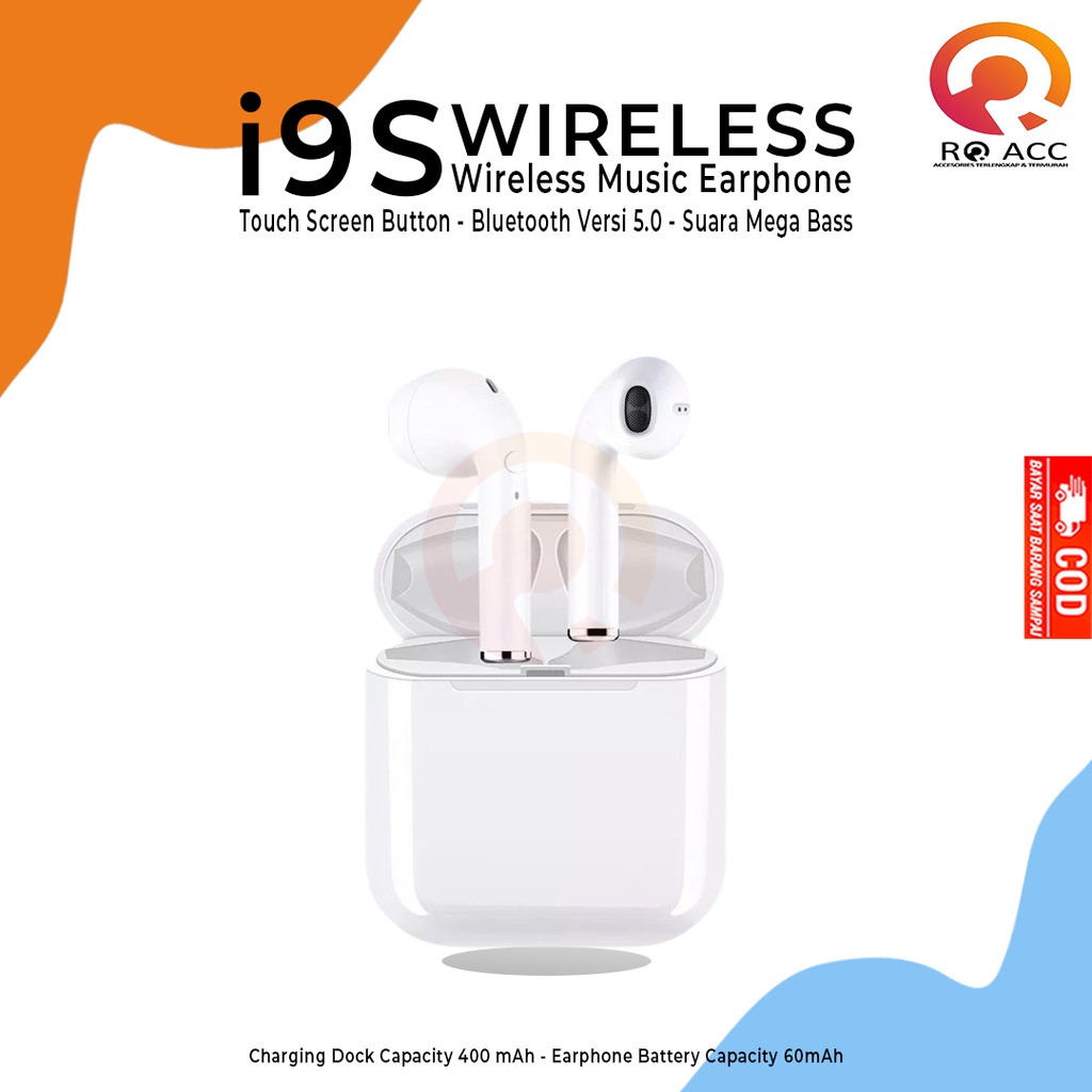 [RO ACC] I9S HEADSET BLUETOOTH WIRELESS TWS VERSI 5.0 WITH CHARGING DOCK