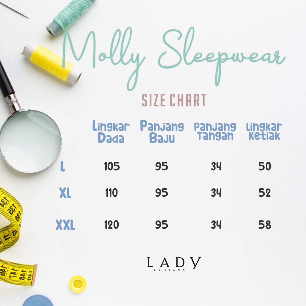 Ladybydiana MOLLY SLEEPWEAR Midi Dress Bahan Rayon dan Knit Premium Busui friendly