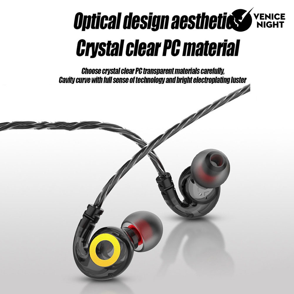 (VNEP) (Berkabel) 6D 4-Core Dual Moving Coil 3.5mm In-Ear Bass Musik Earphone Olahraga Headset