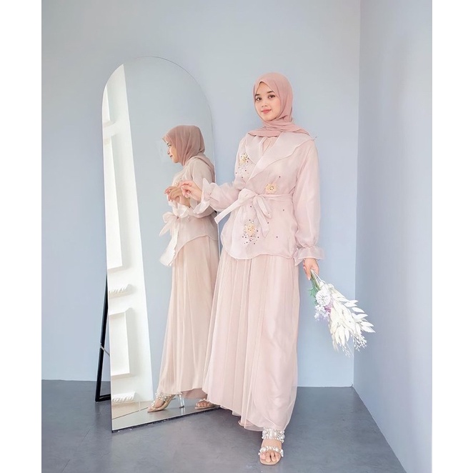Hasya Organza Dress Ld 115/Dress Organza Sage/Dress Kondangan/Dress Seragaman Organza/Dress Lamaran/Dress Prewedding