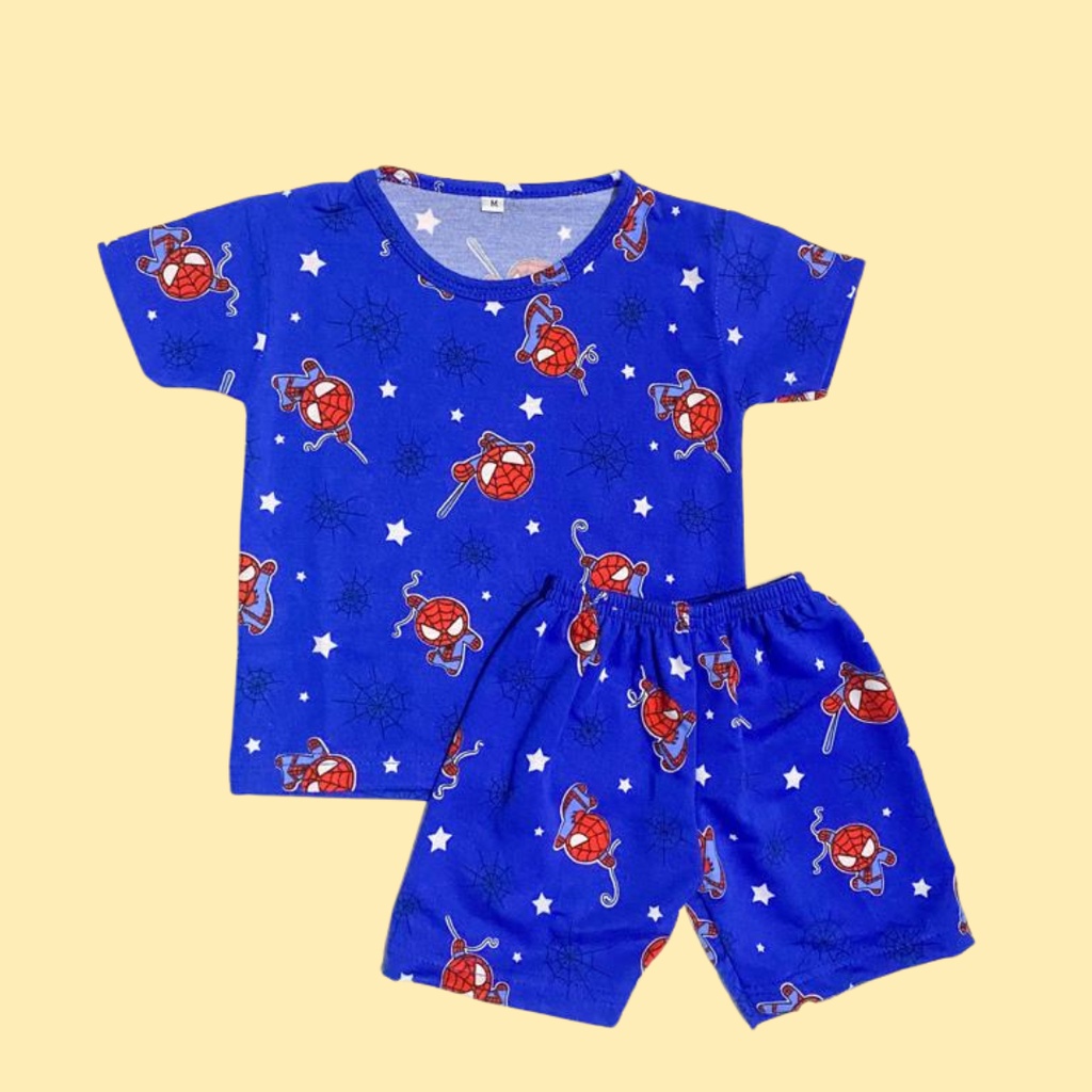 BabynKids -SETELAN ANAK SPIDERMAN/ SET BAJU PENDEK PRINTING FULL MOTIF