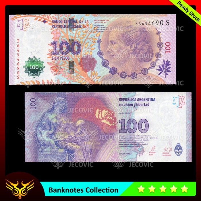 ARGENTINA 100 Peso 2015 Commemorative Eva Peron , UNC , Uang Asing