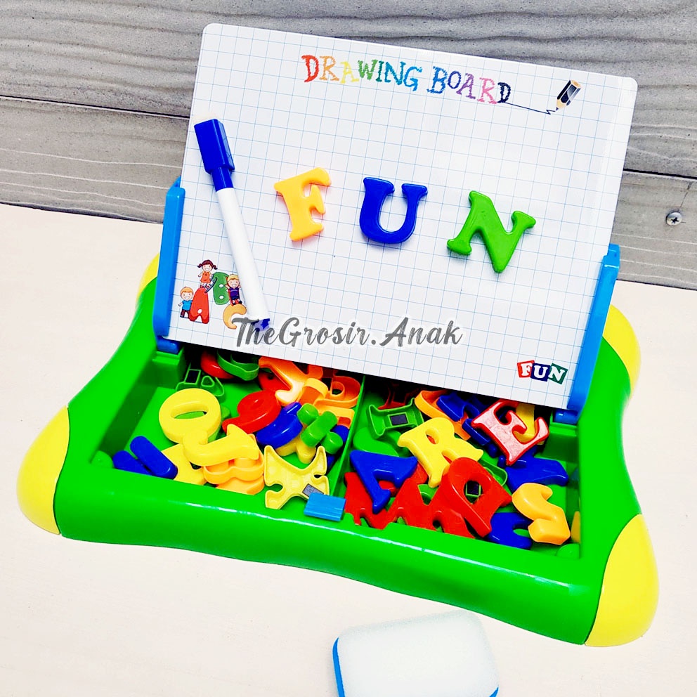 Drawing Board Case Magnetic 2in1 Mainan Edukasi Papan Tulis Spidol Huruf Angka Magnet