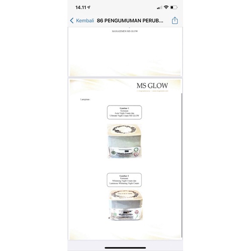 NIGHT CREAM  / CREAM MALAM MS GLOW NEW PACK