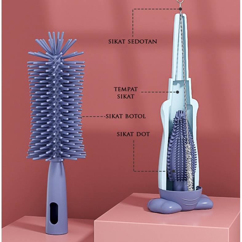 Sikat Botol Susu Bayi 3in1 Bahan Silikon Pembersih Dot
