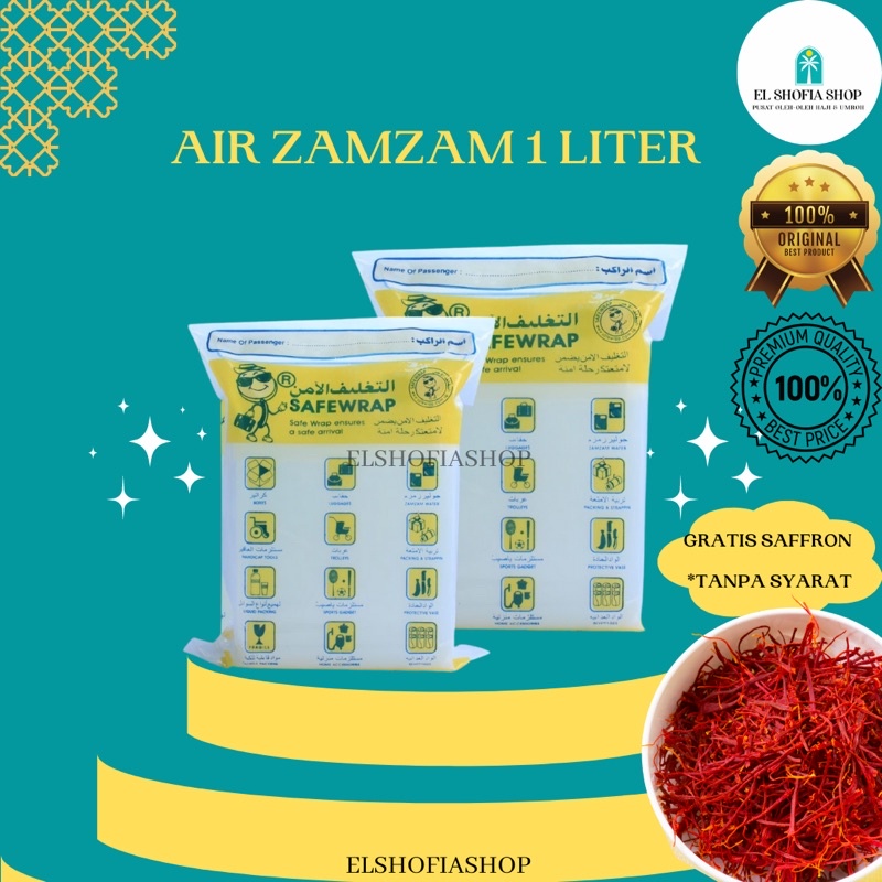 Air ZamZam 1 Liter Original GRATIS SAFFRON/KACANG ARAB