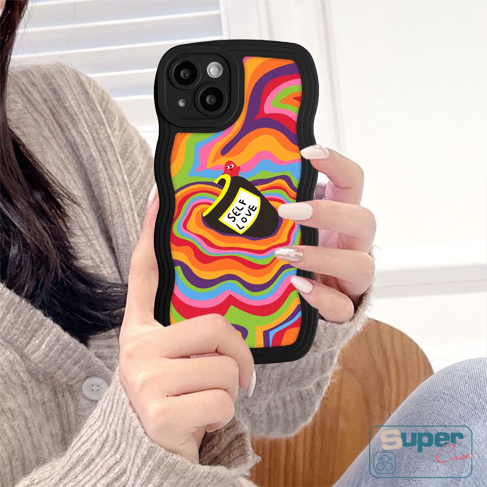 Case Untuk Realme C55 C35 C25 C15 5 5i 5s 6i C12 C21Y C25Y C11 C20 C25s C11 2021 C20A C1 C3 Casetify Cat Air Label Love Self Colorful Rainbow Wavy Edge Shockproof Soft TPU Cover