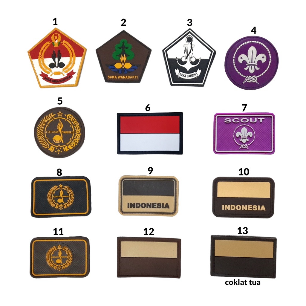 Patch Rubber Logo Pramuka Logo Scout Bendera Cokelat Velcro