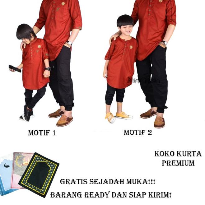 Koko Qurta Anak Couple Ayah Baju Koko Pria kurta / Koko Anak - anak saja, MERAH BATA M1
