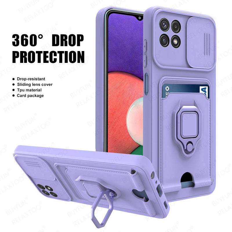 Case Pelindung Kamera Dengan Ring Stand Magnetik Untuk Samsung Galaxy A22 A32 4G 5G