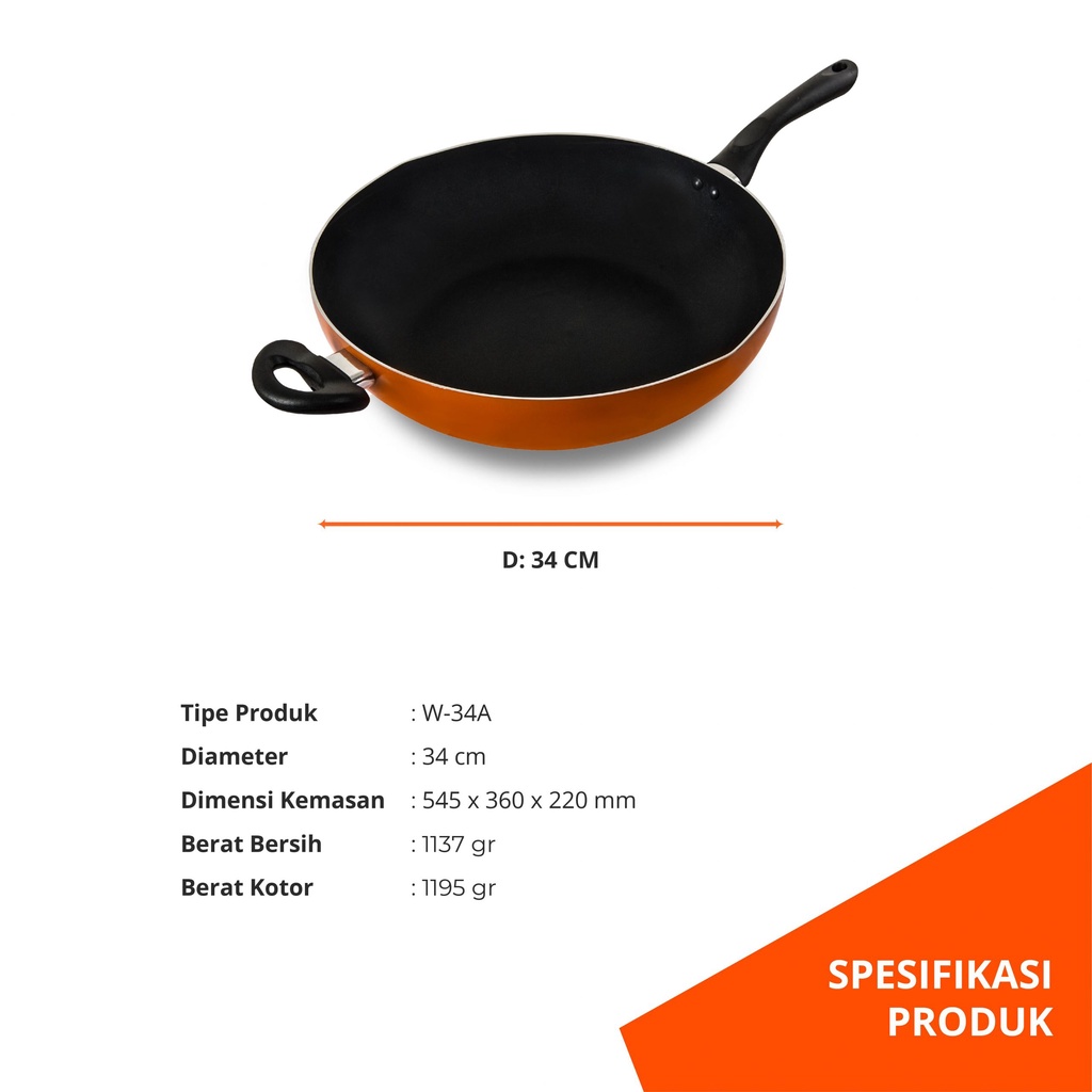 Miyako cookware W34A Finest Wok 34cm - Panci Ayam goreng dan Naget Murah Teflon