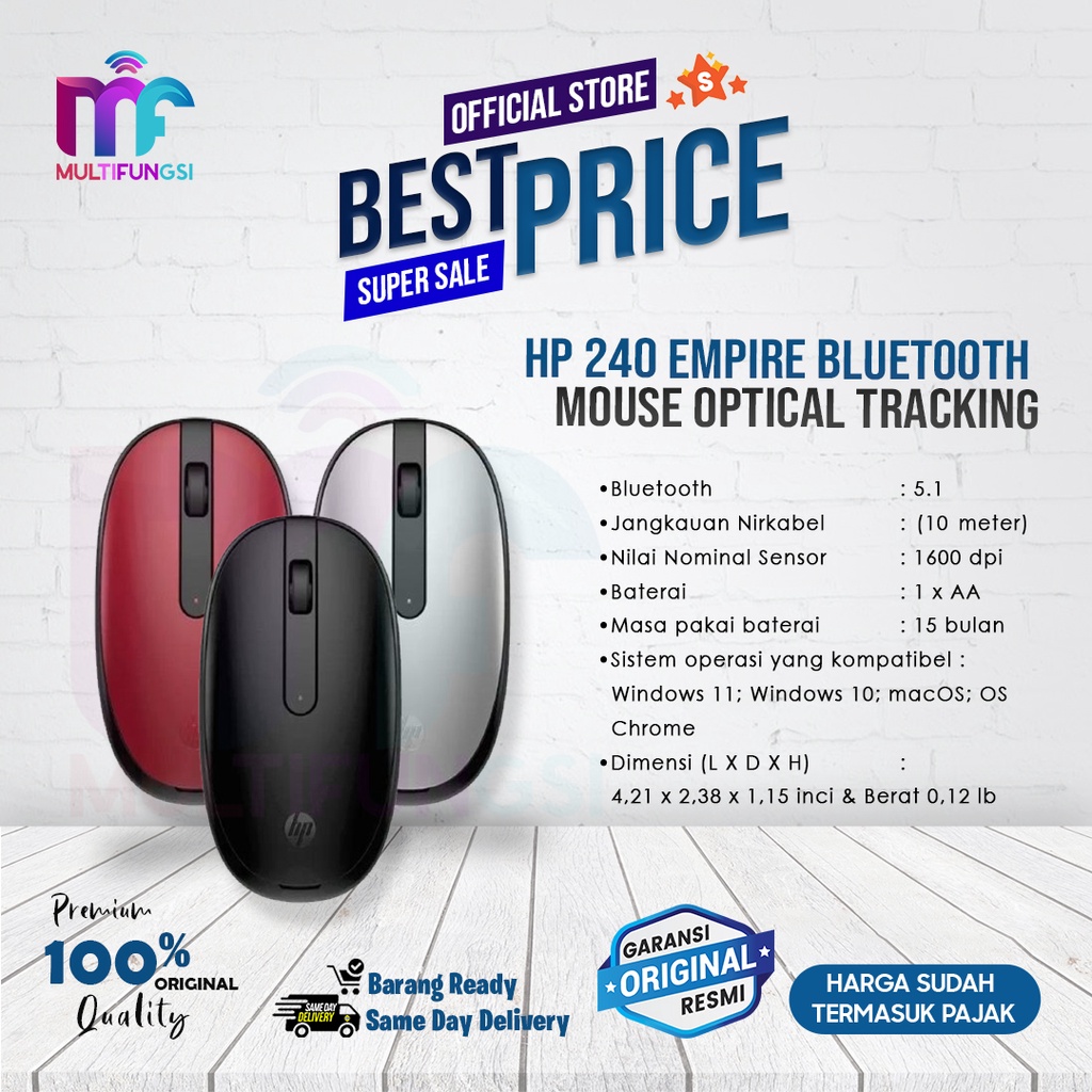 HP 240 Empire Bluetooth 5.1 Mouse Optical Tracking /HP240 Garansi Resmi