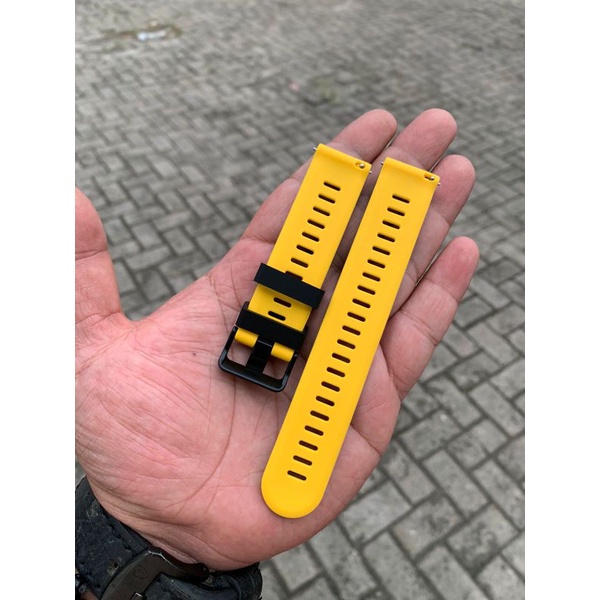 Strap Tali Jam Tangan Silicon lembut hitam kombinasi kuning Size 20mm