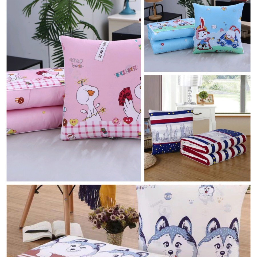 EM Bantal selimut 2 in 1 balmut bedcover lipat travel bermotif